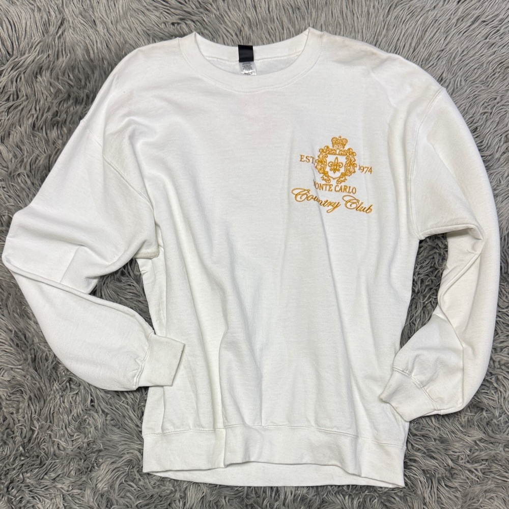 Oversized White Sweatshirt with Gold Monte Carlo Design